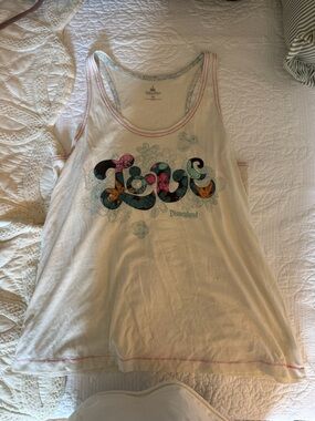 Disneyland Cream Tank Top with Multicolor Floral 'Love' Graphic